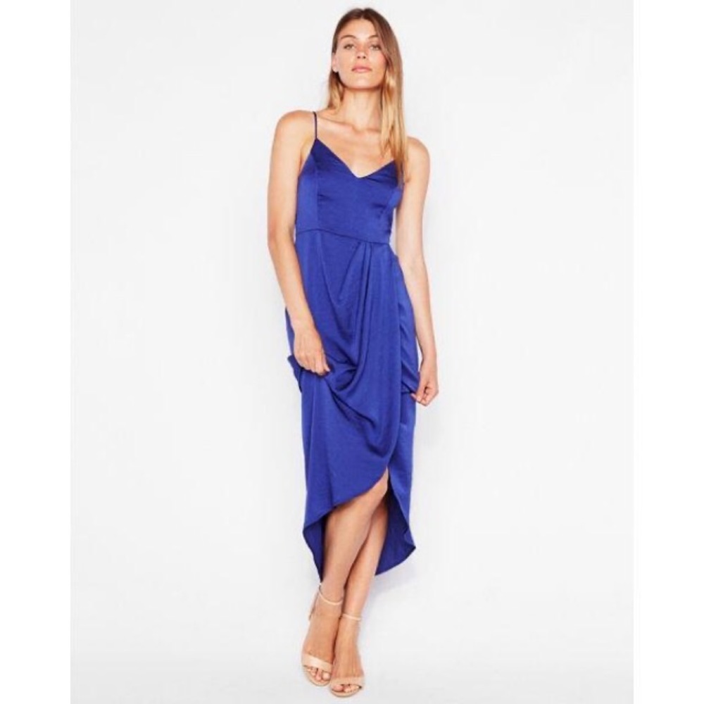 Express Petite Satin Faux Wrap Maxi Dress